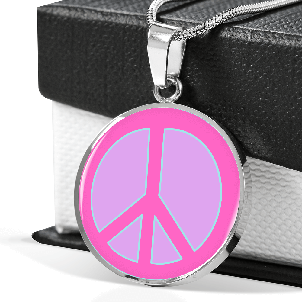 Preppy Peace Sign Necklace - Pink