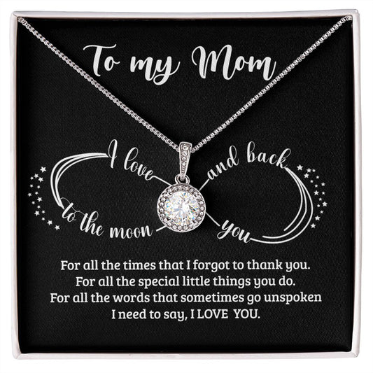 Gift for Mom - Black Infinity Moon and Back Necklace - Eternal Hope