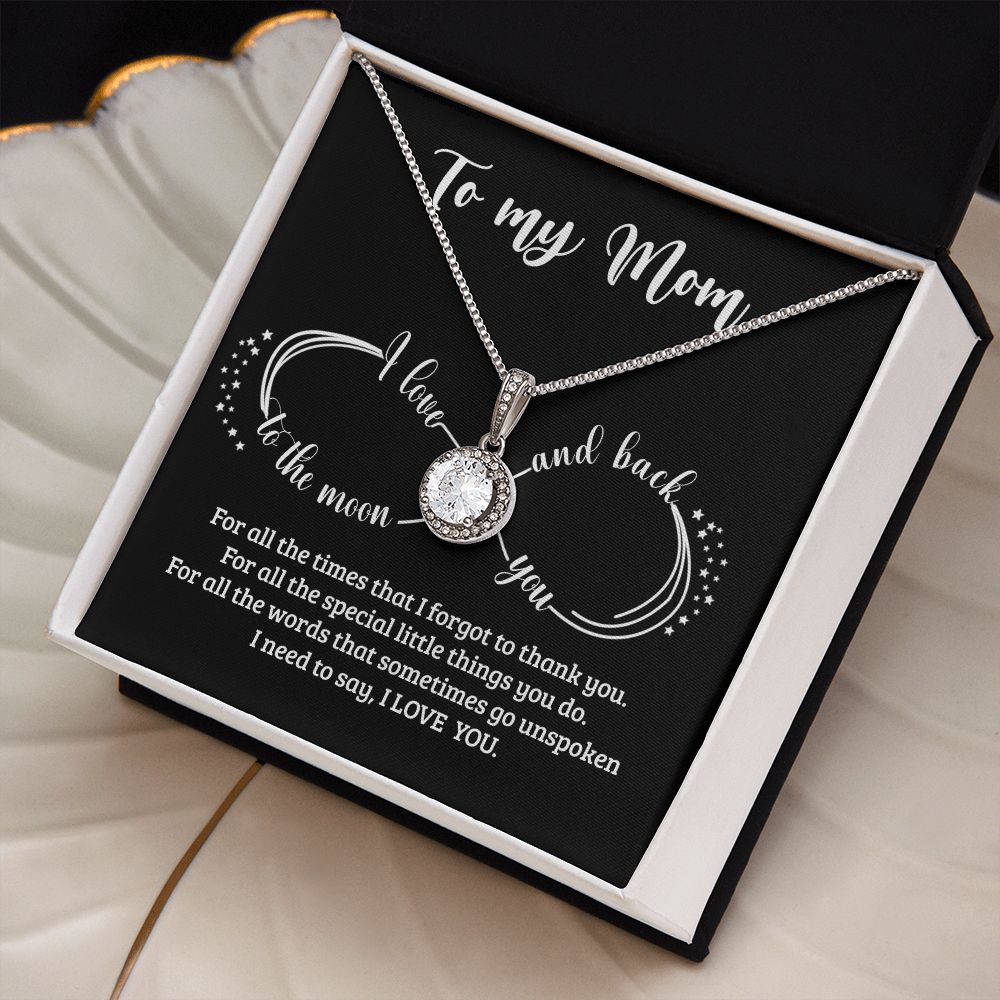 Gift for Mom - Black Infinity Moon and Back Necklace - Eternal Hope