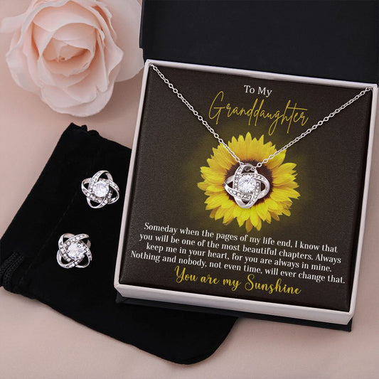 To My Granddaughter - You Are My Sunshine - Love Knot Necklace + FREE Earrings