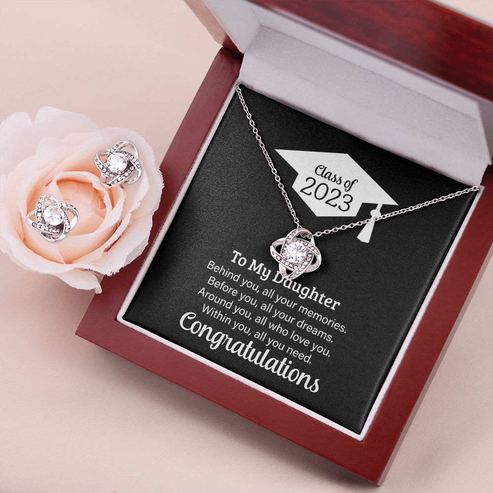 Graduation Gift for Daughter - Class of 2023 - Love Knot Earring & Necklace Set