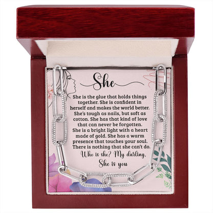 Affirmation Gift for Her - She - Paperclip Chain Necklace