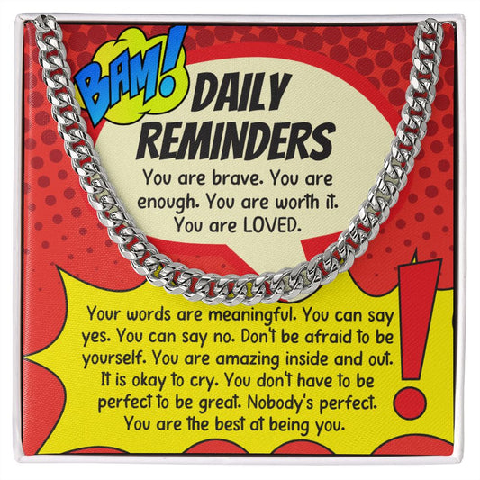 Emotional Support Necklace - Daily Reminders Comic - Cuban Link Chain