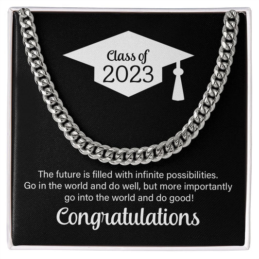 Graduation Gift for Him - Black Class of 2023 - Cuban Link Chain