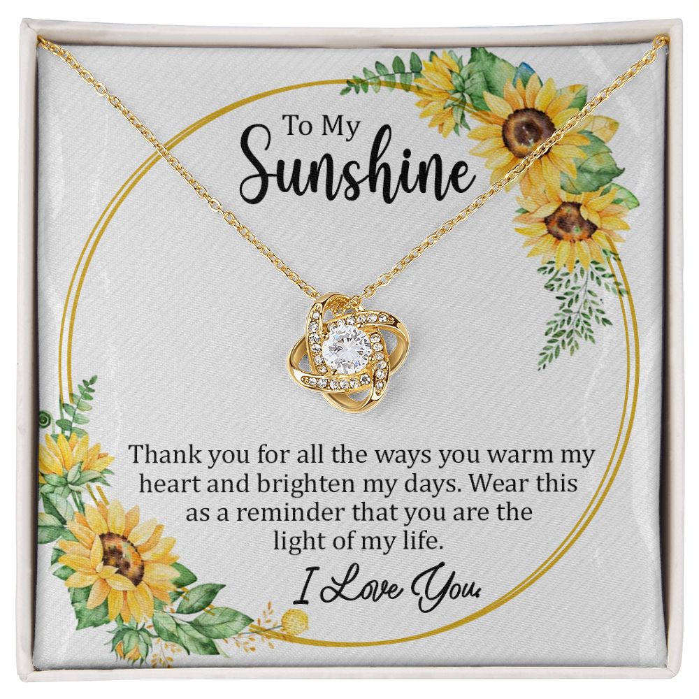 To My Sunshine - Light of my Life - Gold Sunflower Love Knot Necklace
