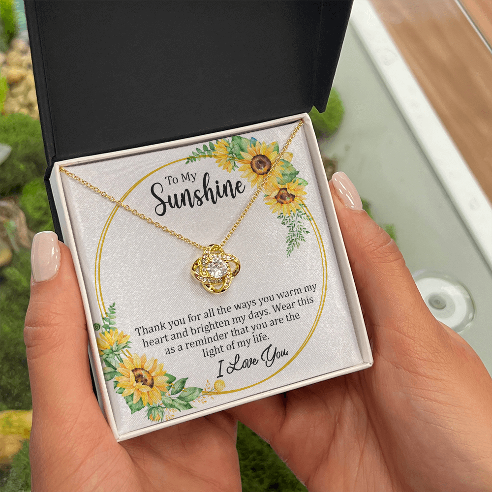 To My Sunshine - Light of my Life - Gold Sunflower Love Knot Necklace