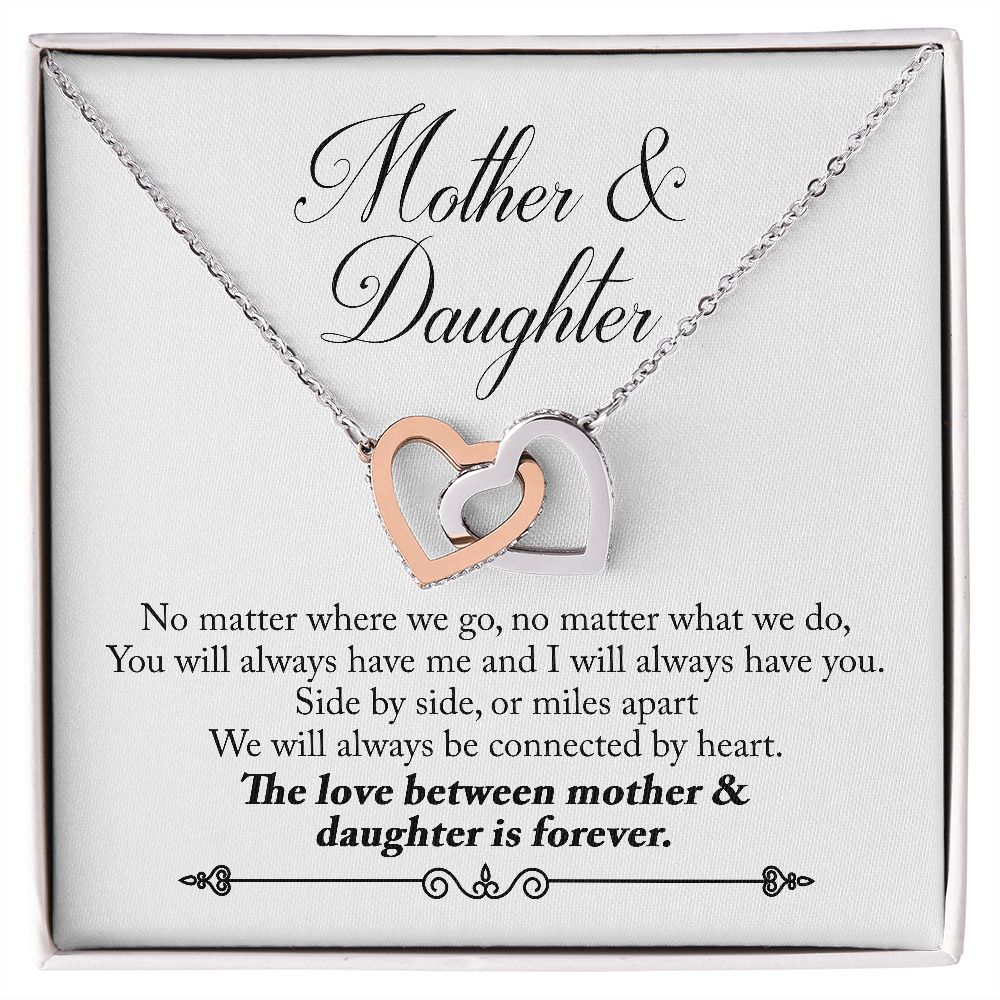 Gift for Mom and Daughter - Connected By Heart - Interlocking Hearts Necklace