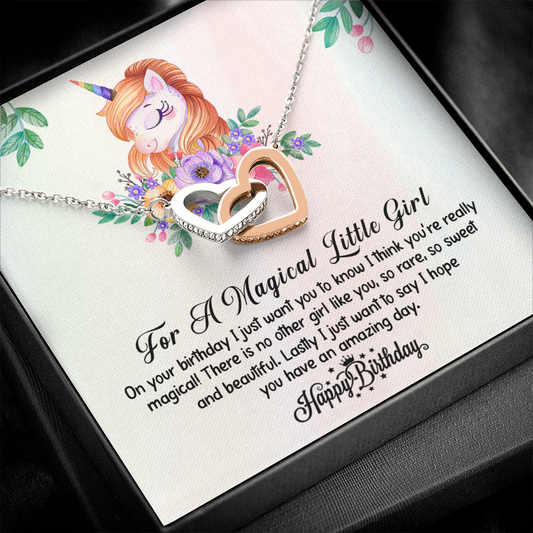 Magical Girl - Unicorn Birthday Necklace - Interlocking Hearts