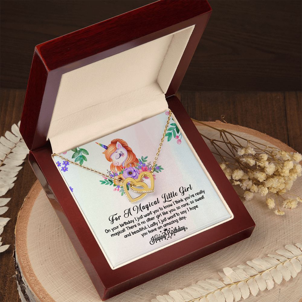 Magical Girl - Unicorn Birthday Necklace - Interlocking Hearts