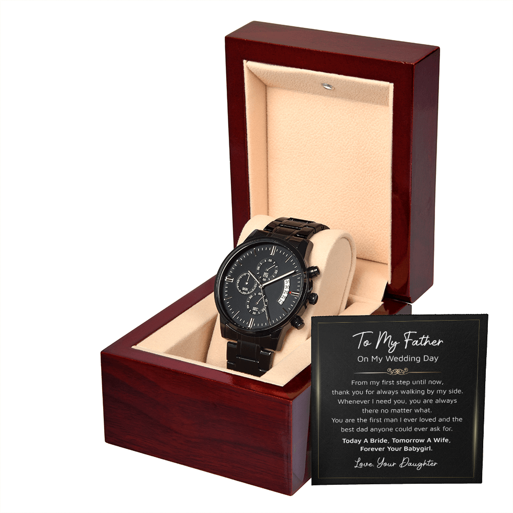 To My Father - Wedding Gift From Bride - Black Chronograph Watch