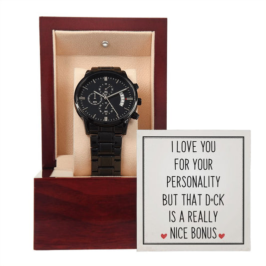 Funny Gift for Him - Valentine's Day Gift - Black Chronograph Watch