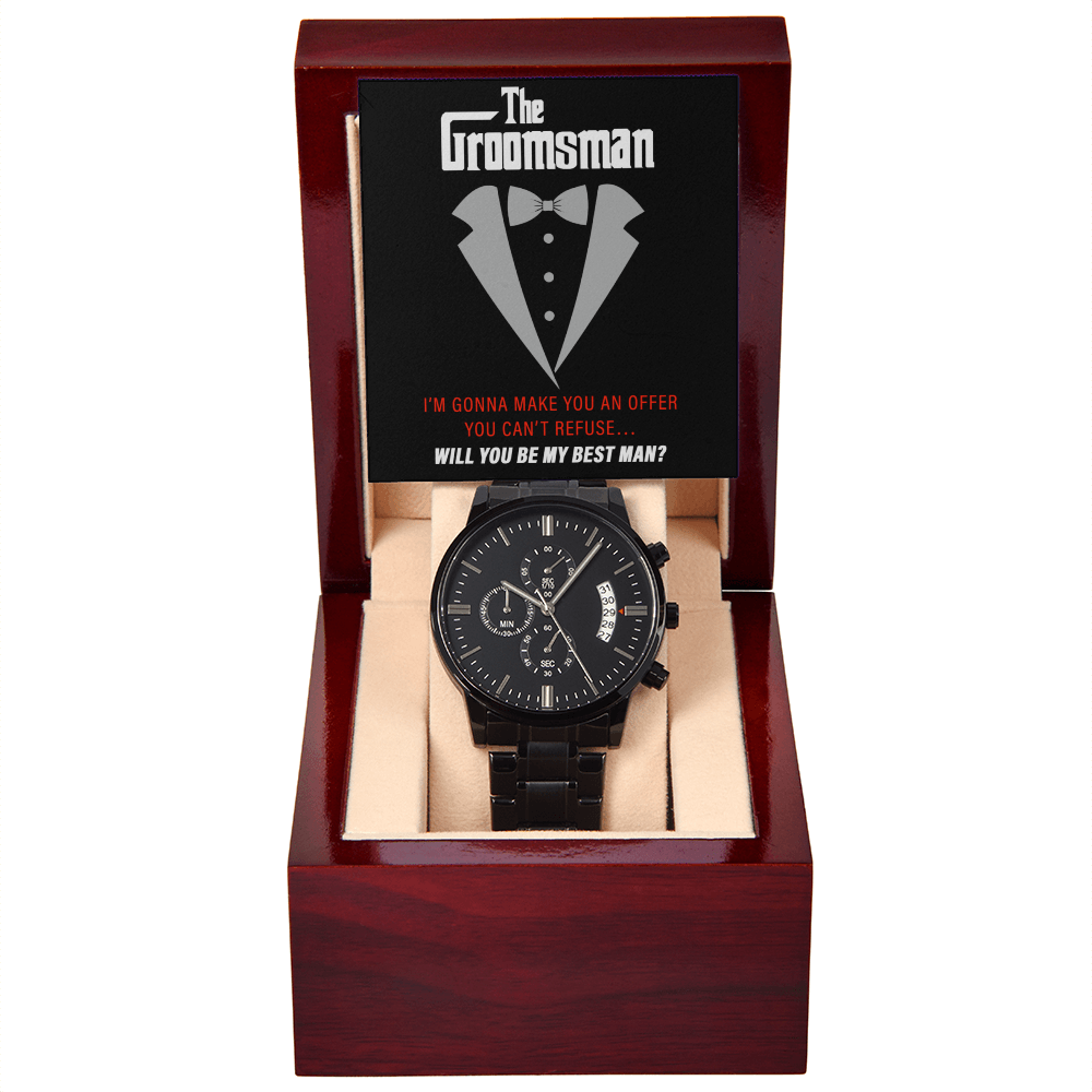 The Groomsman - Best Man Proposal Gift - Black Chronograph Watch