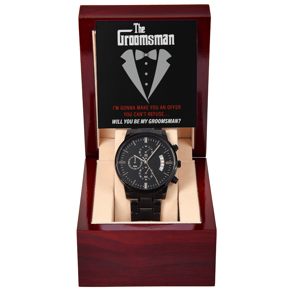 The Groomsman - Groomsmen Proposal Gift - Black Chronograph Watch