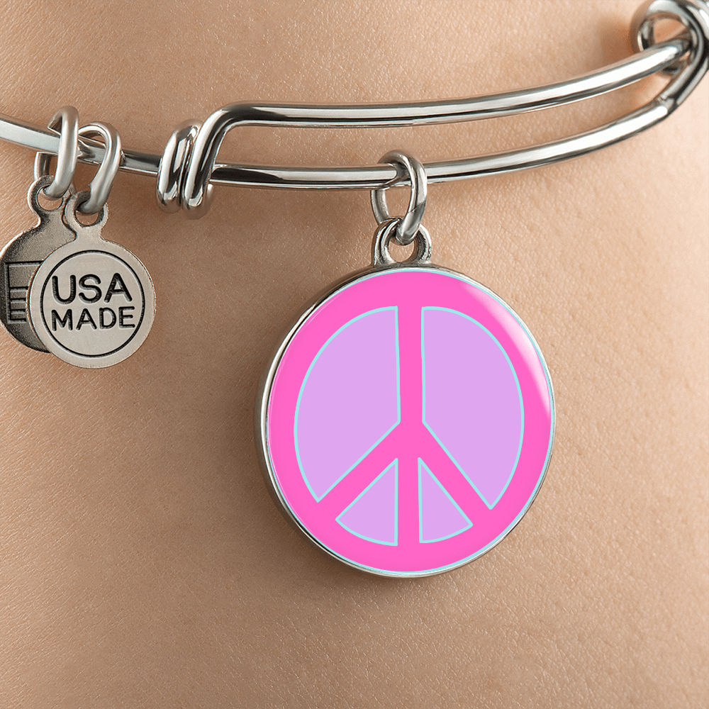 Preppy Peace Sign Bangle Bracelet - Pink