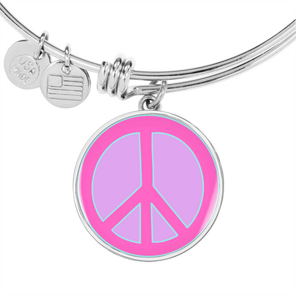 Preppy Peace Sign Bangle Bracelet - Pink
