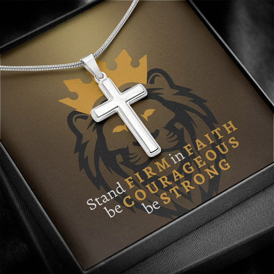 Lion of Judah - Stand Firm - Snake Chain Cross Necklace