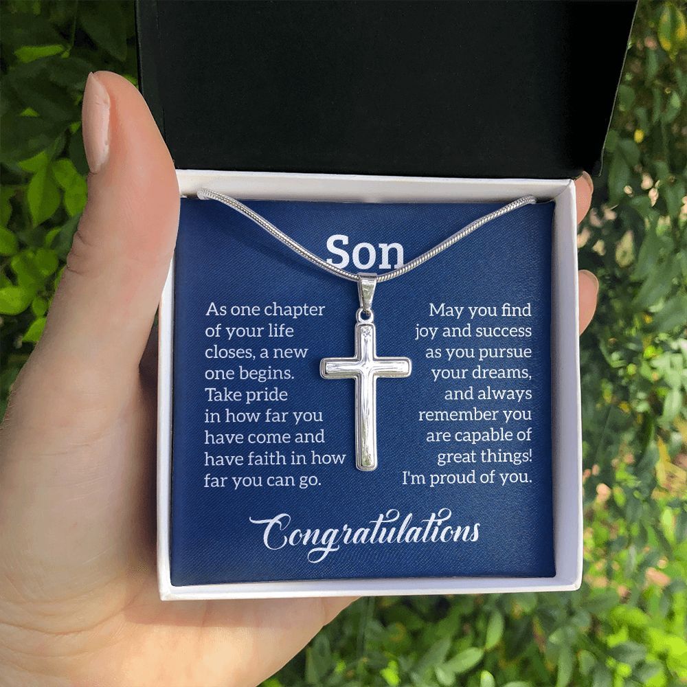 Graduation Gift for Son - New Chapter - Artisan Cross Necklace