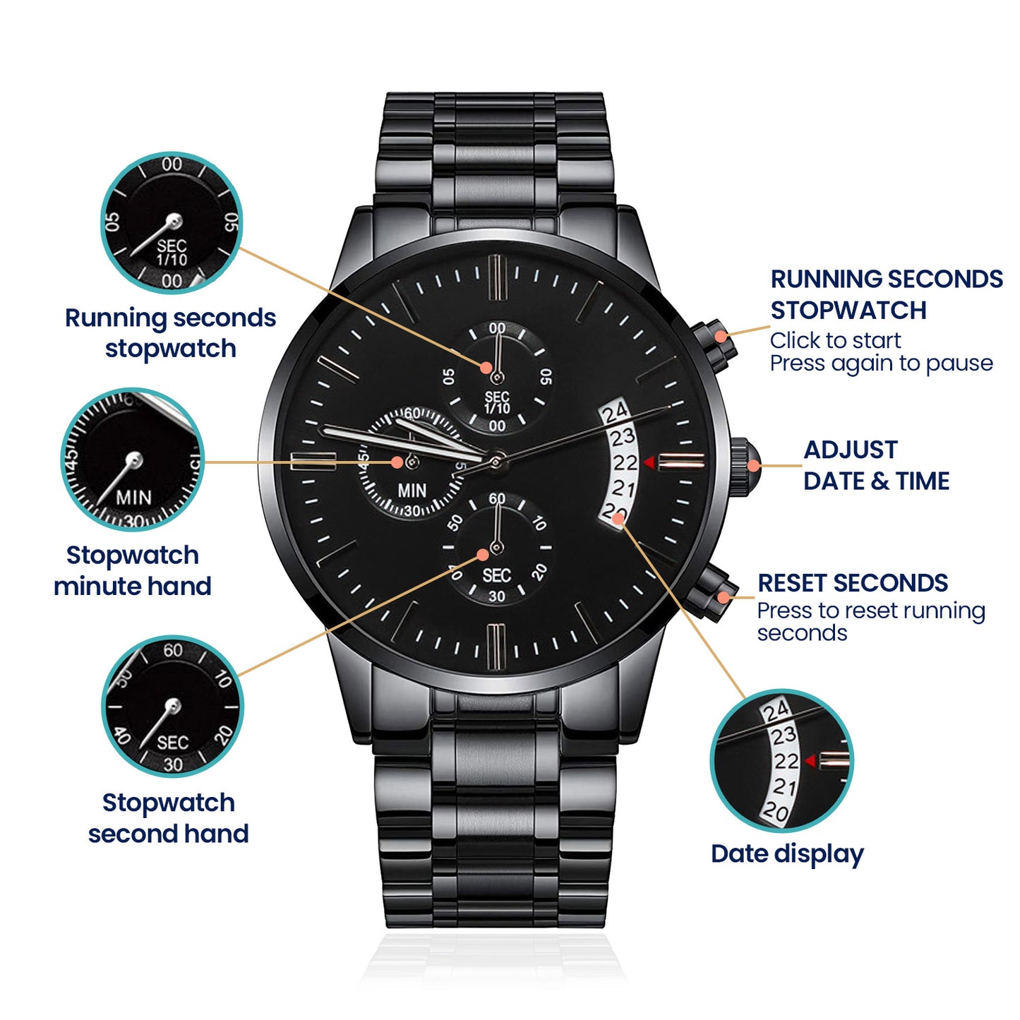 The Groomsman - Best Man Proposal Gift - Black Chronograph Watch