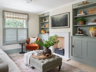 bright and vibrant living room filled with green and orange accents