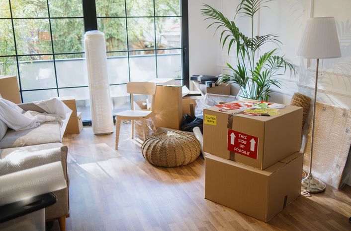 Room filled with moving boxes