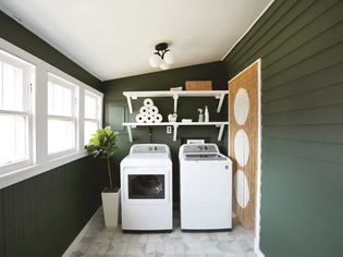 Forest green laundry room makeover.