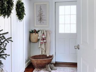 modern farmhouse entryway with basket